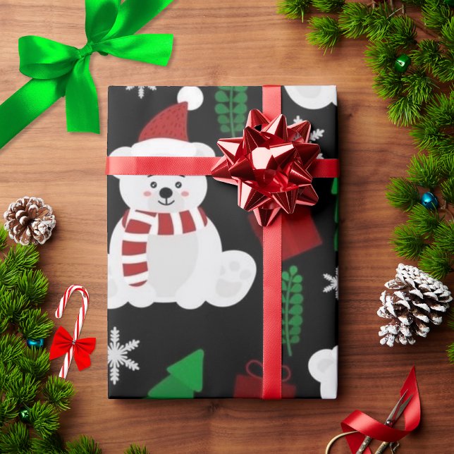Papier Cadeau Ours de Noël et arbres de vacances (Créateur téléchargé)