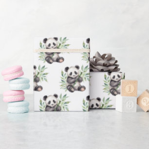 Papier Cadeau Ours De Panda En Bambou Feuilles