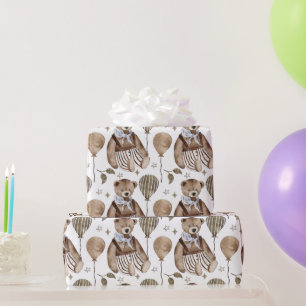 Papier Cadeau Ours de robe vintage et fantaisie avec ballons ray
