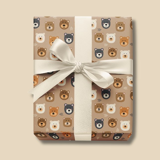 Papier Cadeau Ours des bois mignons enfants (Woodland bear cute kids wrapping paper, perfect for birthday and baby showers.)