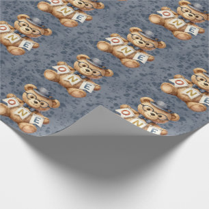 Papier Cadeau Ours en peluche à l'aquarelle avec bannière Joyeux
