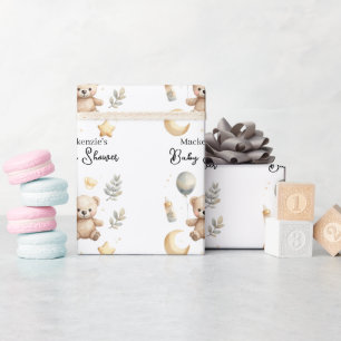 Papier Cadeau Ours en peluche céleste Baby Shower aquarelle
