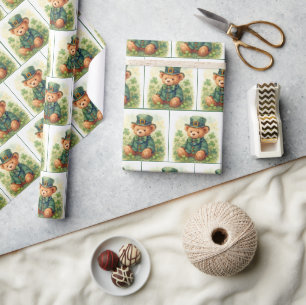 Papier Cadeau Ours en peluche de la Saint-Patrick irlandais