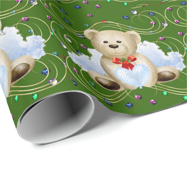 Papier Cadeau Ours en peluche de Noël 2 papier d'enveloppement (Coin rond)