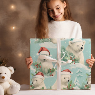 Papier Cadeau Ours en peluche de Noël mignon moderne