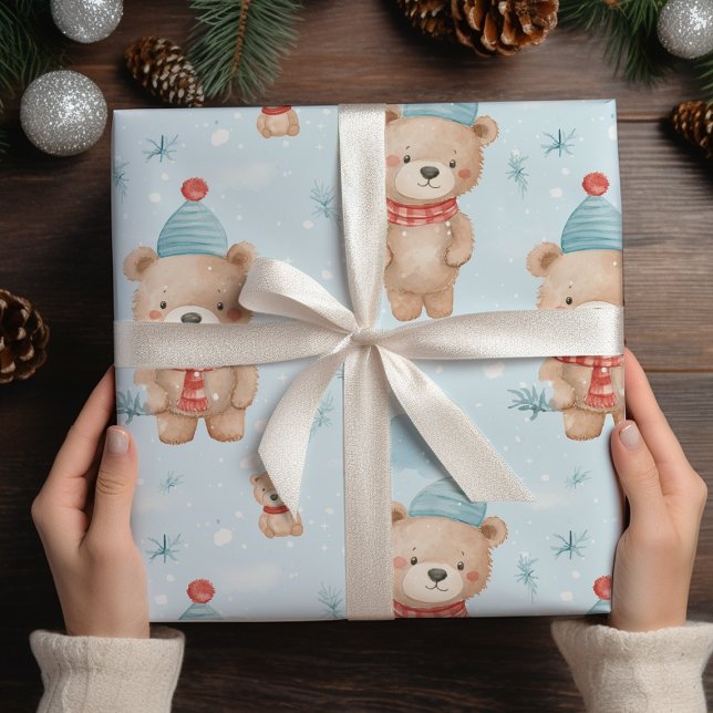 Papier Cadeau Ours en peluche de Noël mignon moderne (Créateur téléchargé)
