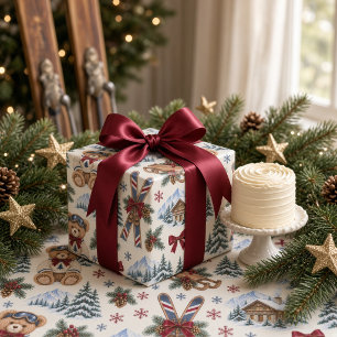 Papier Cadeau Ours en peluche d'hiver Lodge de ski Arc Bow Burgu
