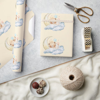 Papier Cadeau Ours en peluche doux rêve Garçon Baby Shower