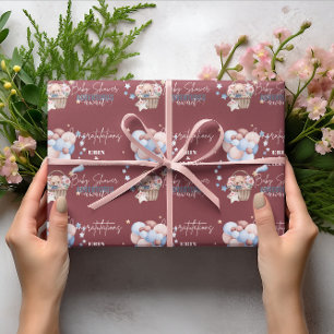 Papier Cadeau Ours en peluche et Baby shower à ballon personnali