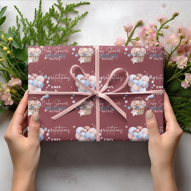 Papier Cadeau Ours en peluche et Baby shower à ballon personnali (Créateur téléchargé)