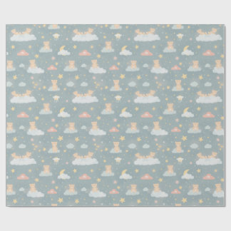 Papier Cadeau Ours en peluche fantaisiste sur une nuit nuageuse