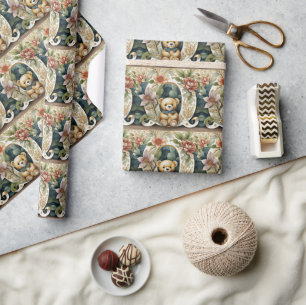 Papier Cadeau Ours en peluche floral lettre O