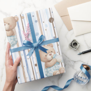 Papier Cadeau Ours en peluche garçonnet buvant un biberon