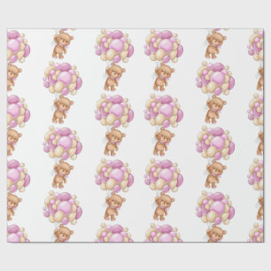 Papier Cadeau Ours en peluche heureux rose Baby Shower 