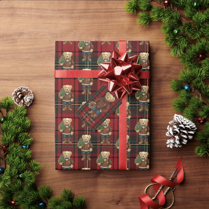 Papier Cadeau Ours en peluche Luxe Prépa Noël carreaux rouges