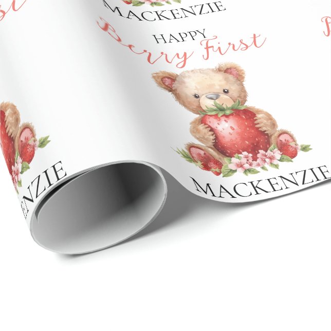 Papier Cadeau Ours en peluche nom personnalisé Berry Premier Ann (Coin rond)