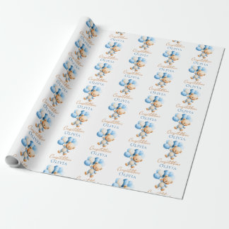 Papier Cadeau Ours en peluche personnalisé pour Baby Shower garç