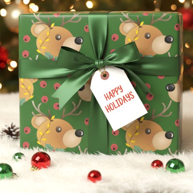 Papier Cadeau Ours en peluche vert forêt de Noël (Cute bear, festive flair. Perfect for wrapping, scrapbooking, or holiday crafts.)