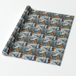 Papier Cadeau Ours en peluche vintage à la cabane de pin de Noël