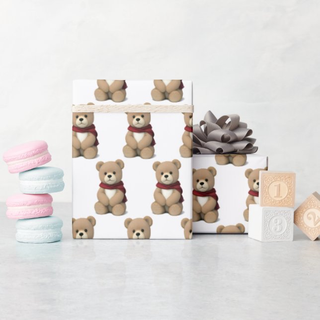 Papier Cadeau Ours En Teddy Avec Écharpe (Baby Shower)