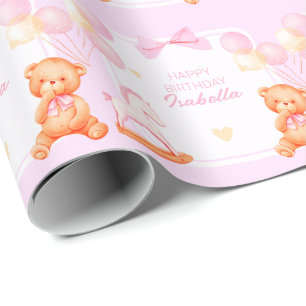 Papier Cadeau Ours En Teddy Rose Et Cheval Rocheux