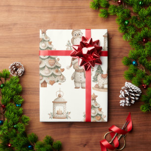 Papier Cadeau Ours et chevaux de Noël dans une forêt fantaisiste