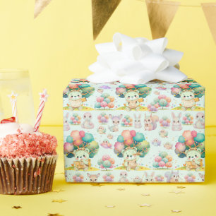 Papier Cadeau Ours explorateur mignon et motif d'animaux de la f