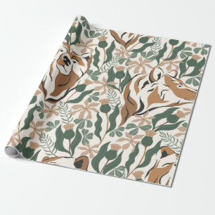 Papier Cadeau Ours fantaisiste et jardin forestier floral de cha