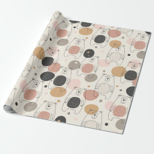 Papier Cadeau Ours mignon - Douce forêt de bois pastel (3)