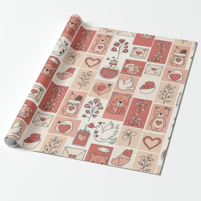 Papier Cadeau Ours mignon - Douce forêt de bois pastel (6) (Déroulé)
