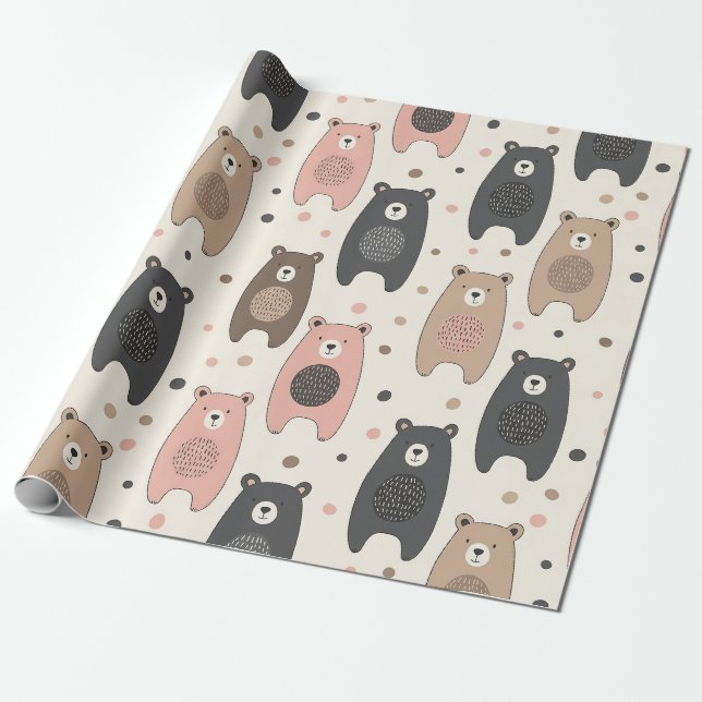 Papier Cadeau Ours mignon - Douce forêt de pastel (1) (Déroulé)