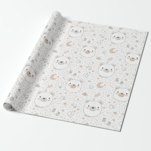 Papier Cadeau Ours mignon et cœurs -- Nurserie pastel (9)