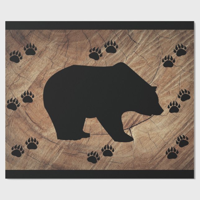 Papier Cadeau Ours Noir Et Paniers Ours (Plat)
