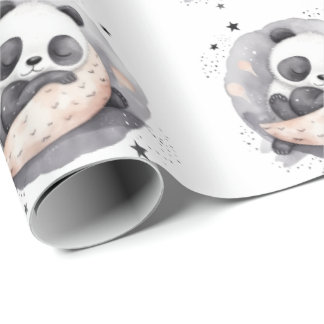 Papier Cadeau Ours panda bébé aquarelle heure de la sieste