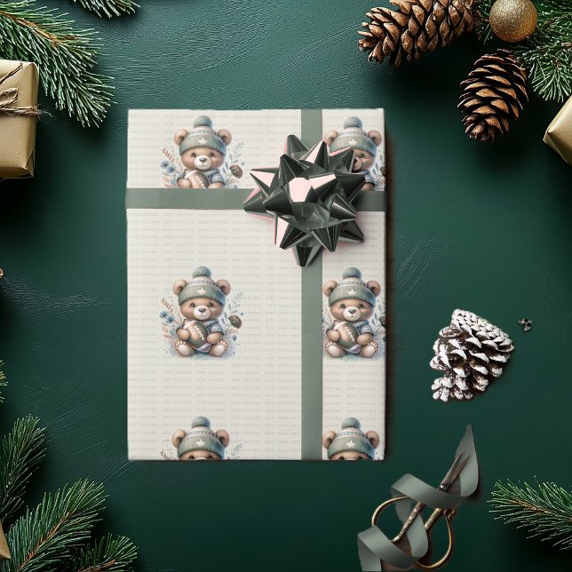 Papier Cadeau Ours personnalisé mignon (Cute Custom Bear Wrapping Paper)