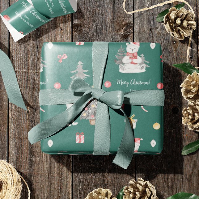 Papier Cadeau Ours polaire à l'aquarelle mignonne avec voeux de  (Créateur téléchargé)