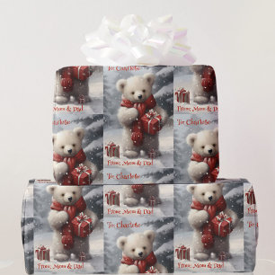 Papier Cadeau Ours polaire Ajouter des noms joli Noël