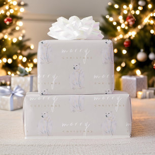 Papier Cadeau Ours polaire aquarelle Typographie moderne Noël