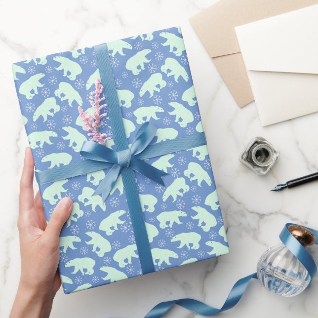 Papier Cadeau Ours polaire blanc sur bleu Toutes les occasions (Cadeaux)