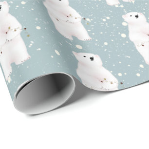 Papier Cadeau Ours polaire de Noël dans les flocons de neige env