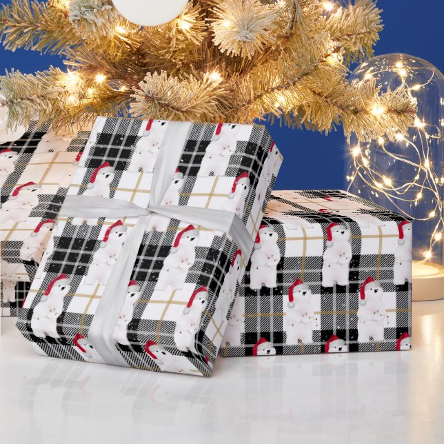 Papier Cadeau Ours Polaire De Noël Sur Tartan Plaid (Vacances)