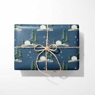 Papier Cadeau Ours polaire dormant Forêt d'hiver bleu