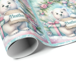 Papier Cadeau Ours polaire doux Personnaliser Nom Rouleau de Noë
