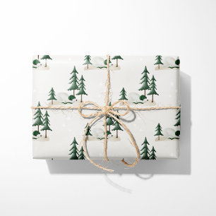 Papier Cadeau Ours Polaire Endormi Forêt Hivernale Crème