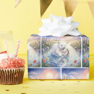 Papier Cadeau Ours polaire jouant avec un poisson
