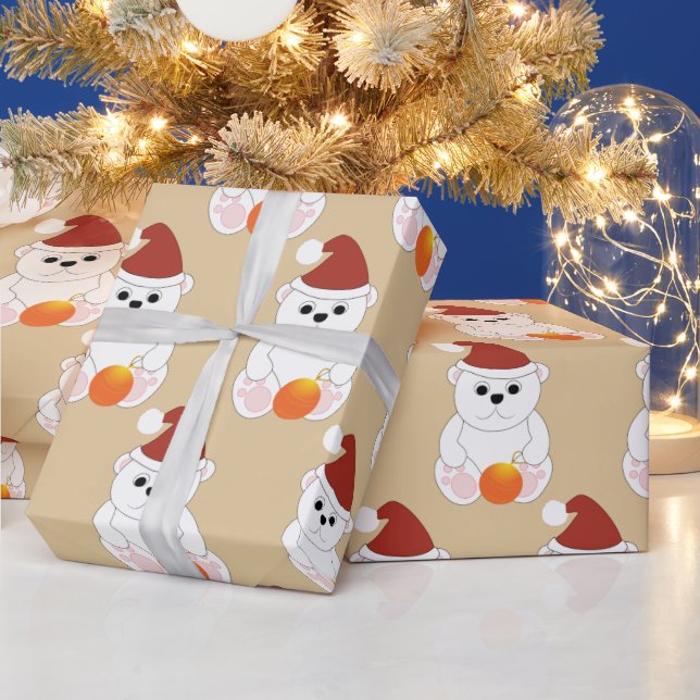 Papier Cadeau Ours polaire motif ornement de Noël (Vacances)