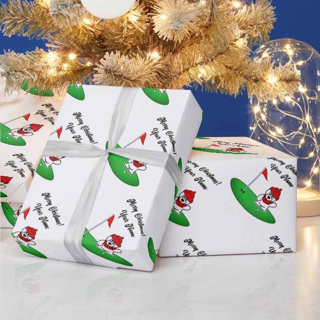 Papier Cadeau Ours polaire sur terrain de golf Noël mignon (Vacances)