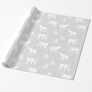 Papier Cadeau Ours polaires et flocons de neige - gris clair