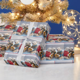 Papier Cadeau Ours polaires fêtant avec des pulls de Noël laids