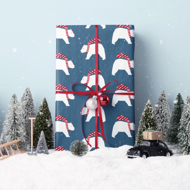 Papier Cadeau Ours polaires - Marine - Papier d'enveloppement de ("Modern Polar Bears" in navy for all your holiday gift wrapping needs. By Clearlytangled Studio.)